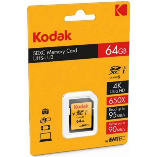 Memoria Flash Kodak SDXC 64GB Class10 U3 95 MB/s Negro