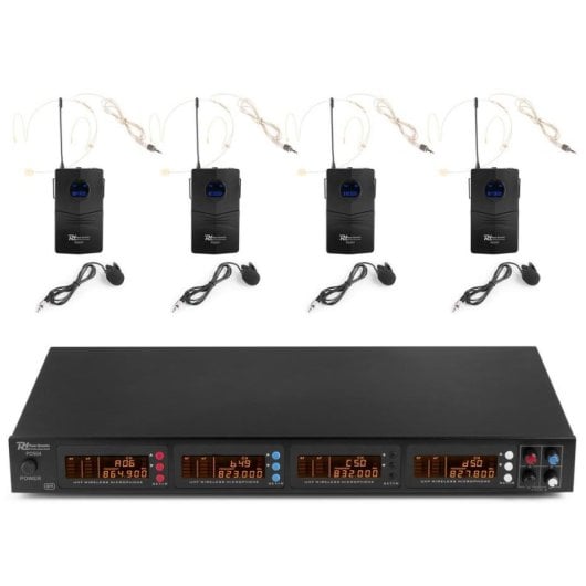 Microfone Power Dynamics PD504B UHF sem fios com 4 bodypacks e recetor