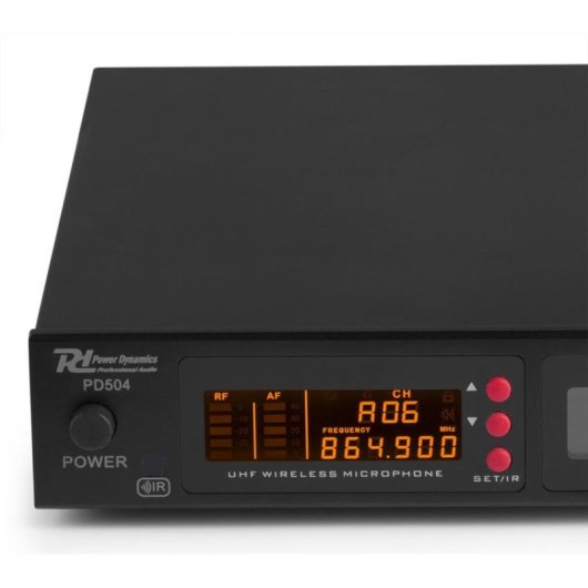 Microfone Power Dynamics PD504B UHF sem fios com 4 bodypacks e recetor