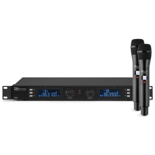 Micrófono Power Dynamics PD632H inalámbrico UHF con 2 canales y mute