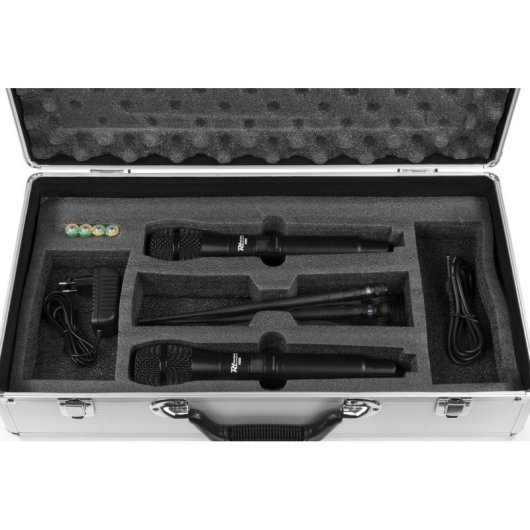 Micrófono Power Dynamics PD632H inalámbrico UHF con 2 canales y mute