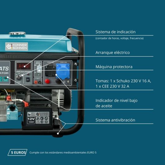 Generador Könner & Söhnen KS 10000E ATS 7500W 230V 25L Gasolina