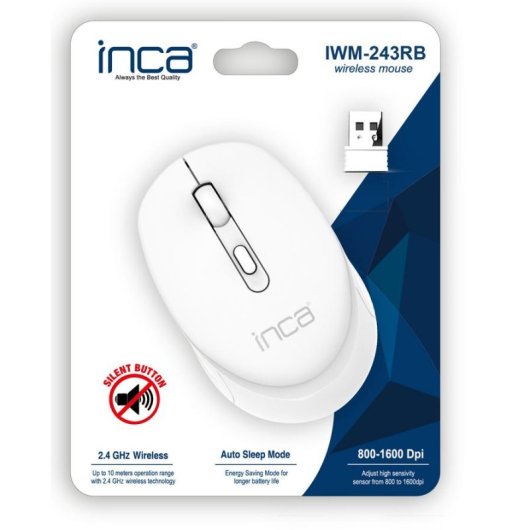 Ratón Inca IWM-243RB Inalámbrico RF 2.4 GHz 1600 DPI Blanco Botones silenciosos