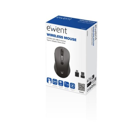 Ratón Ewent EW3204 Inalámbrico 1600 DPI Negro Gris Adaptador Tipo C