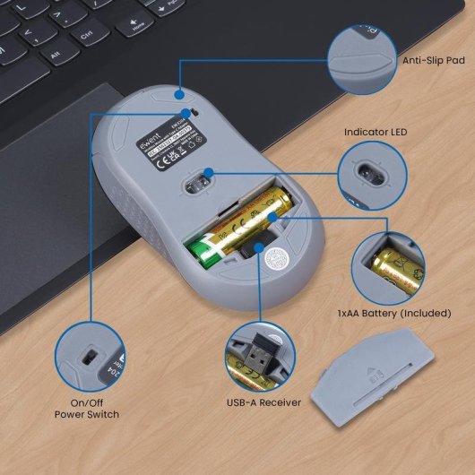 Ratón Ewent EW3204 Inalámbrico 1600 DPI Negro Gris Adaptador Tipo C