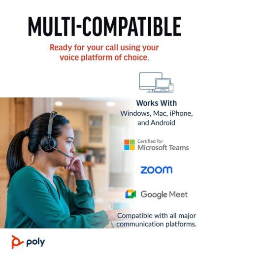 Auriculares HP Poly Voyager Focus 2 inalámbricos Bluetooth con Cancelación Activa de Ruido, Micrófono y USB-A, negros