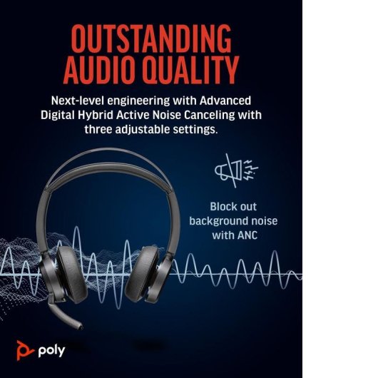 Auriculares HP Poly Voyager Focus 2 inalámbricos Bluetooth con Cancelación Activa de Ruido, Micrófono y USB-A, negros
