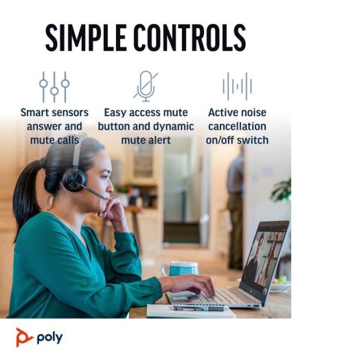 Auriculares HP Poly Voyager Focus 2 inalámbricos Bluetooth con Cancelación Activa de Ruido, Micrófono y USB-A, negros