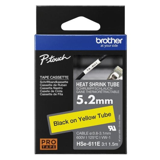 Fitas para impressora de etiquetas Brother HSE-611E Amarelo 69 mm