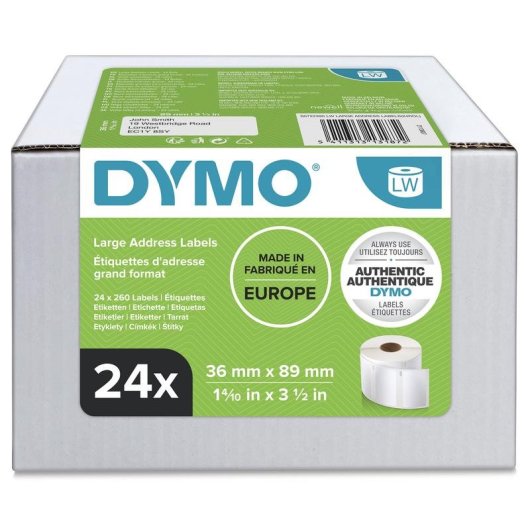 Etichette DYMO LabelWriter 36 x 89 mm 24 rotoli 6240 etichette autoadesive