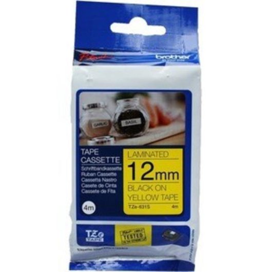 Cinta para impresora de etiquetas Brother TZE631S Negro sobre amarillo 12 mm