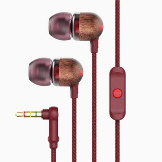 Auriculares The House Of Marley Smile Jamaica con cable, micrófono y control digital, rojo y madera