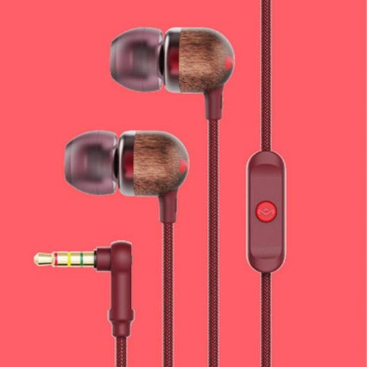 Auriculares The House Of Marley Smile Jamaica con cable, micrófono y control digital, rojo y madera