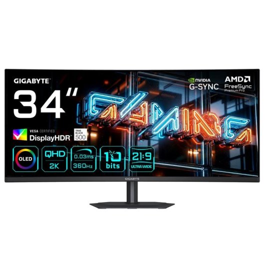 Monitor Gigabyte MO34WQC36 34" UltraWide Quad HD 360Hz QD-OLED Curved Höhenverstellbar