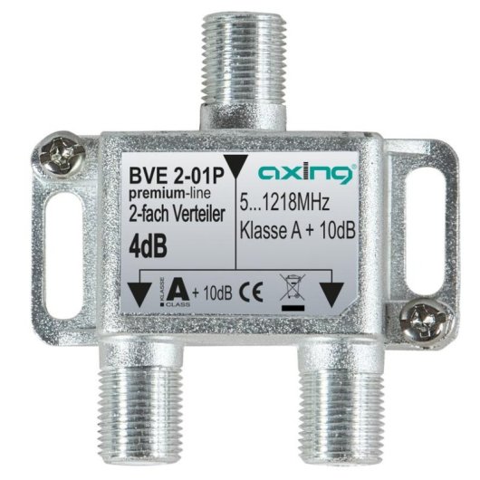 Diviseur de signal Axing BVE 2-01P coaxial 5-1218 MHz acier inoxydable 10 dB
