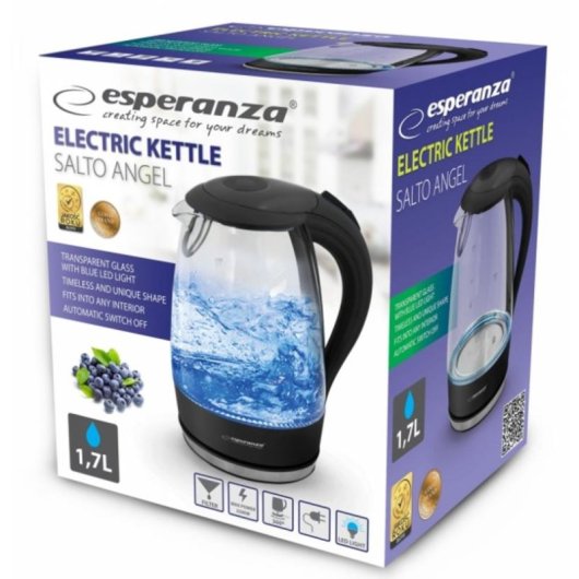 Tetera Eléctrica Esperanza EKK011K 1,7 L 2200 W Negro Gris Transparente