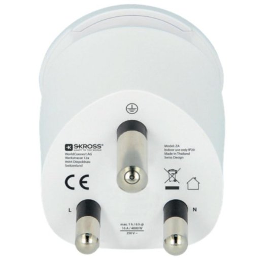 Adaptador Skross 1.500202-E Tipo F 16 A 2500 W Blanco 2-3 polos