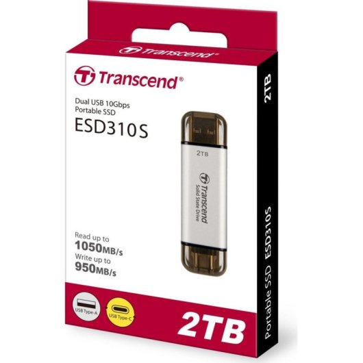 Disque Dur Transcend ESD310 2 To SSD USB 3.2 Gen 1 1050 Mo/s Argent