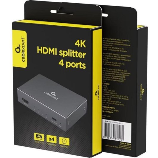 Conmutador HDMI Cablexpert DSP-HDMI4K-4P-01 4 salidas 30 Hz