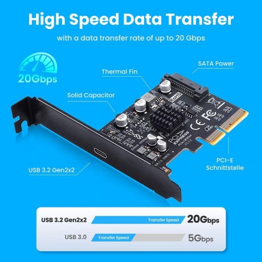 Scheda Controller Graugear G-PCI-C-20G USB-C 20G Compatta e Leggera