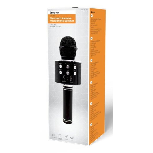 Microfone Denver KMS-20BMK2 sem fios Bluetooth 3,5 mm com altifalante integrado