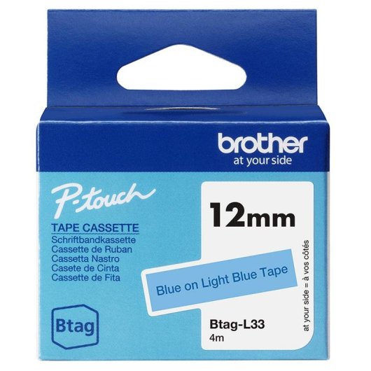 Ruban d'étiquettes Brother BTAG-L33 Bleu sur bleu clair 12 mm x 4 m