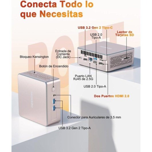 Mini PC GEEKOM A5 AMD Ryzen 5 7530U/16GB/512GB SSD/Radeon Vega 7/Windows 11 Pro/Ampliable