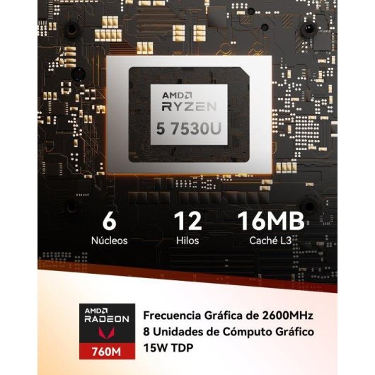 Mini PC GEEKOM A5 AMD Ryzen 5 7530U/16GB/512GB SSD/Radeon Vega 7/Windows 11 Pro/Ampliable