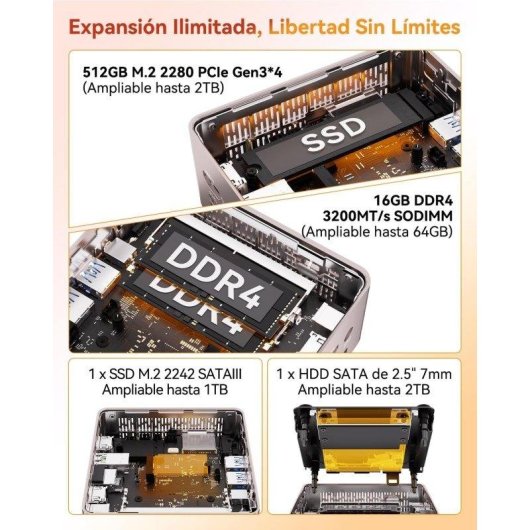 Mini PC GEEKOM A5 AMD Ryzen 5 7530U/16GB/512GB SSD/Radeon Vega 7/Windows 11 Pro/Ampliable