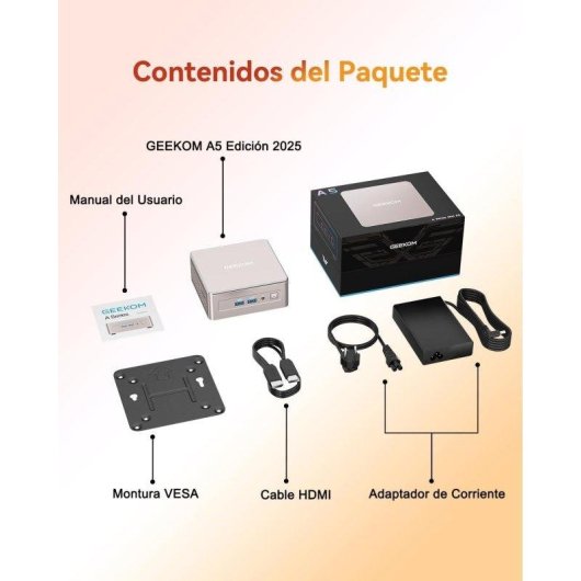 Mini PC GEEKOM A5 AMD Ryzen 5 7530U/16GB/512GB SSD/Radeon Vega 7/Windows 11 Pro/Ampliable