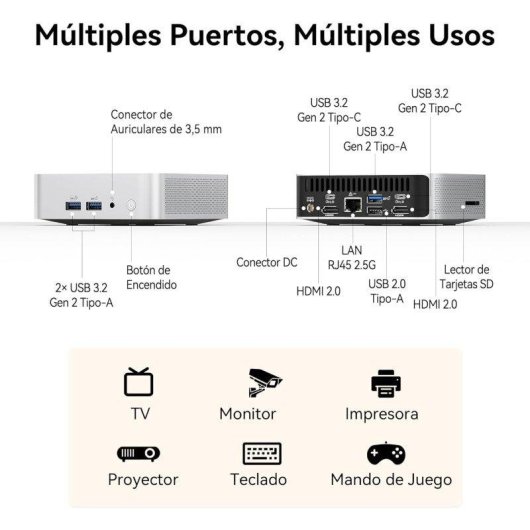 Mini PC GEEKOM A5 Pro AMD Ryzen 5 7530U 16GB 512GB SSD Radeon Windows 11 Pro Chasis Metálico