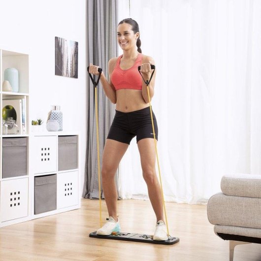 Pack Tabla Flexiones Push-up InnovaGoods con Bandas Resistencia y Faja Deportiva Sauna