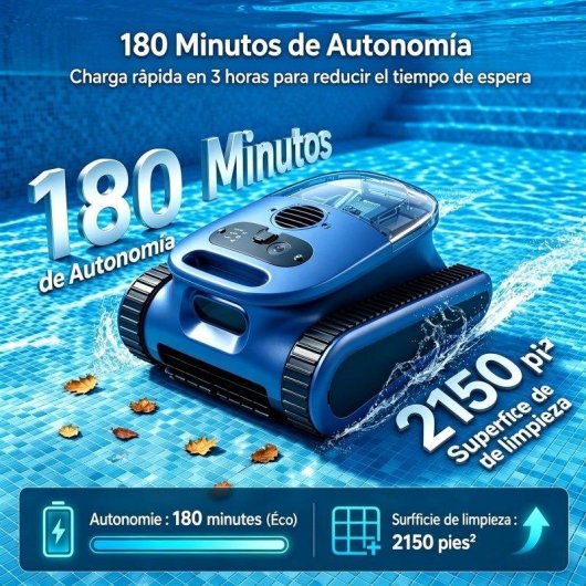 Robot Limpiafondos Piscina Seauto Doble Filtración 180min Autonomía 200㎡ App