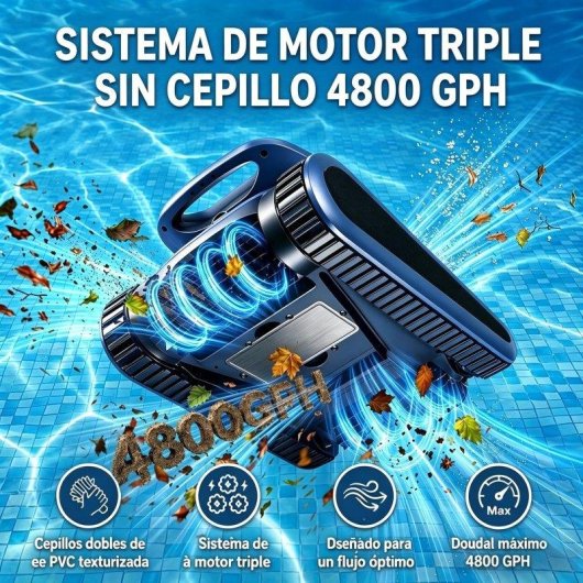 Robot Limpiafondos Piscina Seauto Doble Filtración 180min Autonomía 200㎡ App