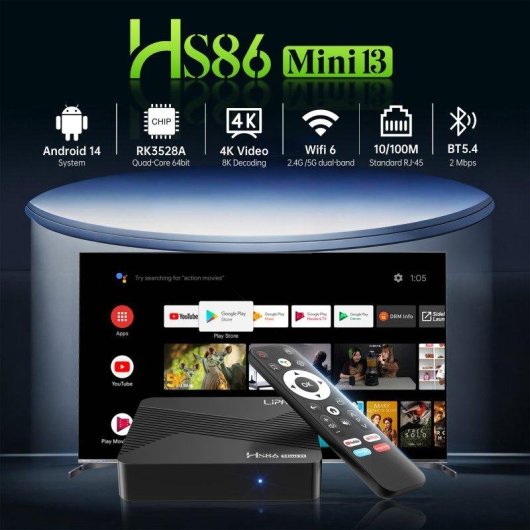 Reproductor Multimedia Lipa HS86 MINI 13 Android TV Box 4GB 32GB Android 14
