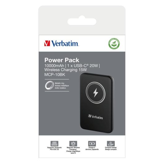 Externe Akku Verbatim Charge 'n' Go 10000 mAh Quick Charge 3.0 Schwarz Kabellos
