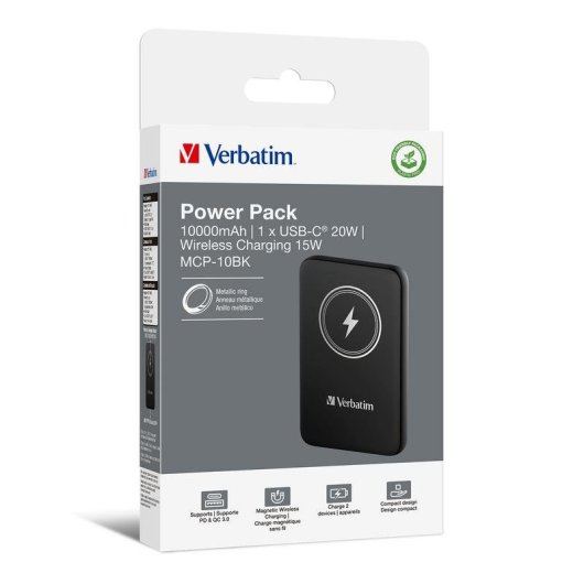 Externe Akku Verbatim Charge 'n' Go 10000 mAh Quick Charge 3.0 Schwarz Kabellos