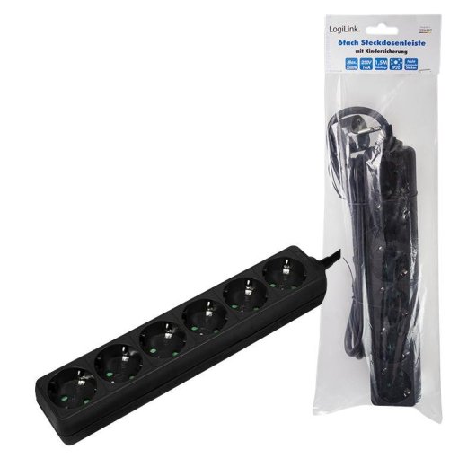 Regleta LogiLink LPS238B 6 Tomas con Interruptor y Cable 1,5 m Negra