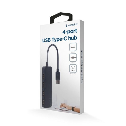 Hub Gembird 4 Ports USB 2.0 0,3 m Kabel Typ-C integriert UHB-CM-U2P4-01