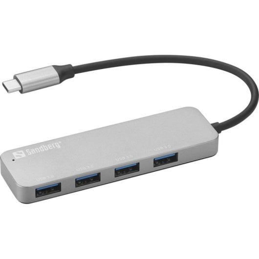 Hub Sandberg 4 Ports USB 3.0 5 Gbps USB-C zu USB-A Aluminium Silber