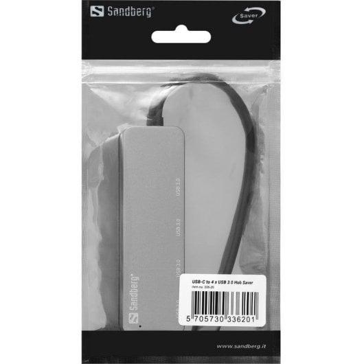 Hub Sandberg 4 Ports USB 3.0 5 Gbps USB-C zu USB-A Aluminium Silber