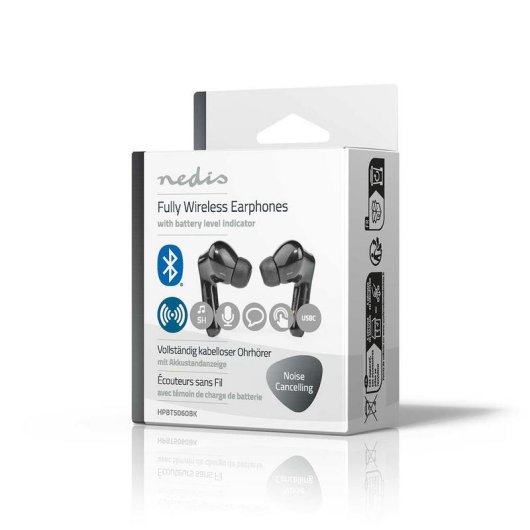 Auricolari Nedis HPBT5060BK wireless Bluetooth con cancellazione rumore, microfono e custodia USB-C neri