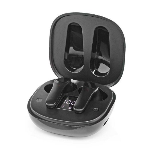 Auricolari Nedis HPBT5060BK wireless Bluetooth con cancellazione rumore, microfono e custodia USB-C neri