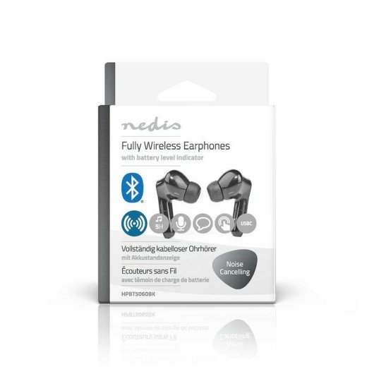 Auricolari Nedis HPBT5060BK wireless Bluetooth con cancellazione rumore, microfono e custodia USB-C neri