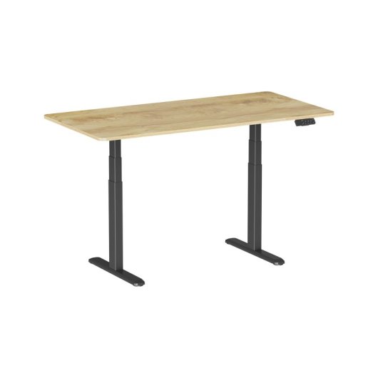 Kimex Escritorio Motorizado Sentado De Pie, 150 X 75 Cm, Tablero Madera Clara Rústica/base Negra