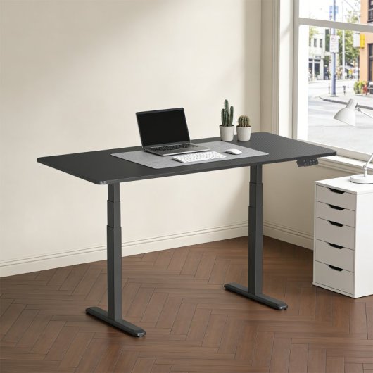 Kimex Escritorio Motorizado Sentado De Pie, 150 X 75 Cm, Tablero Carbono Bordes Redondeados/base Negra