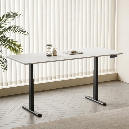 Kimex Escritorio Motorizado Sentado De Pie, 180 X 75 Cm, Tablero Blanco Con Bordes Redondeados/base Negra