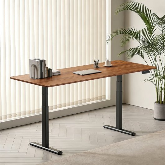Mesa Kimex 150-2618K3W Motorizada 180x75 cm Nogueira Bordas Arredondadas Base Preta