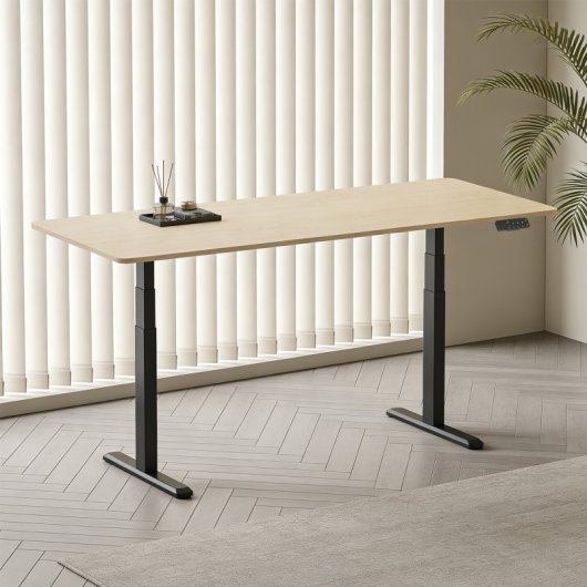 Kimex Escritorio Motorizado Sentado De Pie, 180 X 75 Cm, Tablero Madera Natural/base Negra