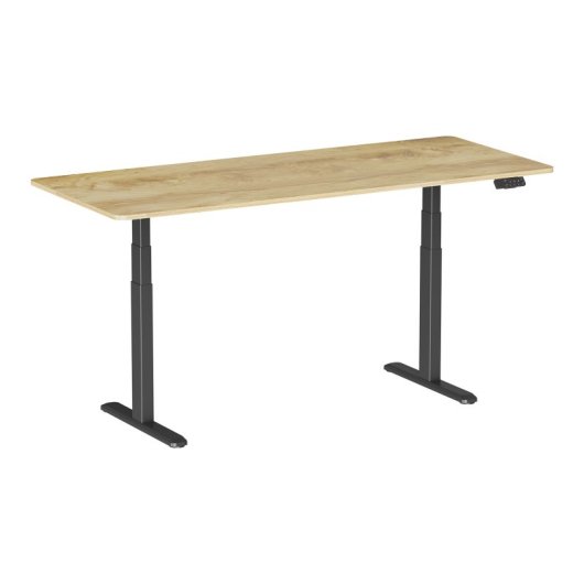 Kimex Escritorio Motorizado Sentado De Pie, 180 X 75 Cm, Tablero Madera Clara Rústica/base Negra